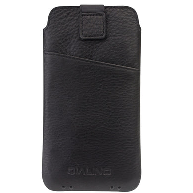 For iPhone XR QIALINO Nappa Texture Top-grain Leather Liner Bag with Card Slots(Black)
