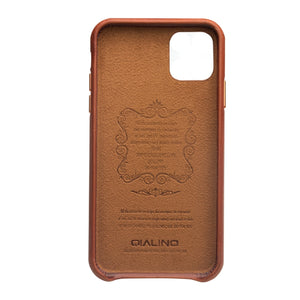 For iPhone 11 Pro QIALINO Shockproof Cowhide Leather Protective Case(Light Brown)