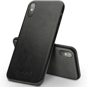 For iPhone X / XS QIALINO Shockproof Kangaroo Skin Leather Protective Case(Black)