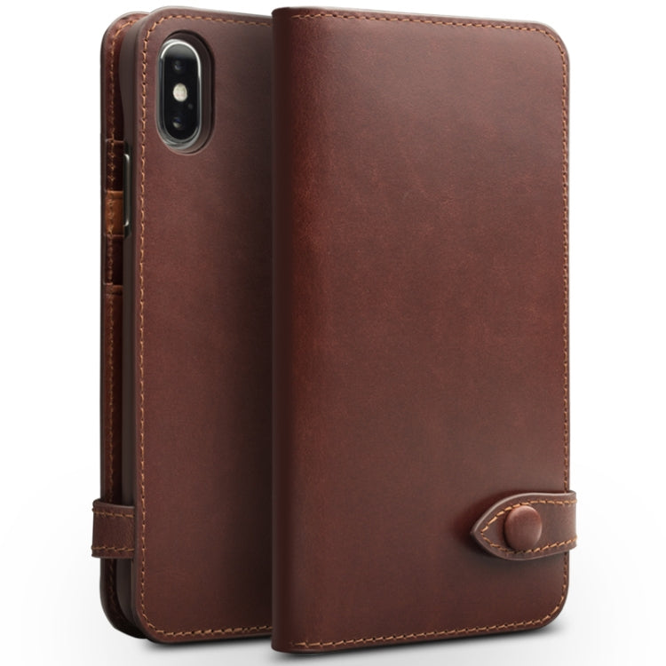 For iPhone X / XS QIALINO Crazy Horse Business Horizontal Flip Leather Case with Holder & Card Slots, Style:With Buckle(Brown)