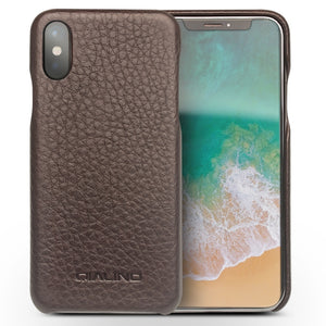 For iPhone X / XS QIALINO Natural Texture Cowhide Leather Protective Case(Dark Brown)