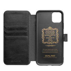 For iPhone 11 Pro QIALINO Business Magnetic Buckle Horizontal Flip Leather Case with Card Slots(Black)