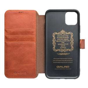For iPhone 11 Pro QIALINO Business Magnetic Buckle Horizontal Flip Leather Case with Card Slots(Light Brown)