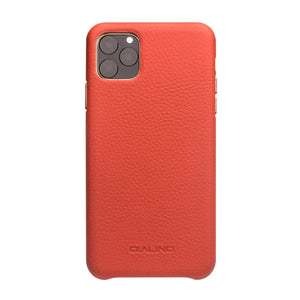 For iPhone 11 Pro QIALINO Shockproof Top-grain Leather Protective Case(Orange)