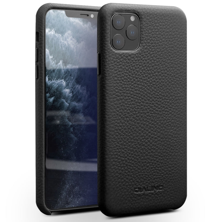 For iPhone 11 Pro QIALINO Shockproof Top-grain Leather Protective Case(Black)