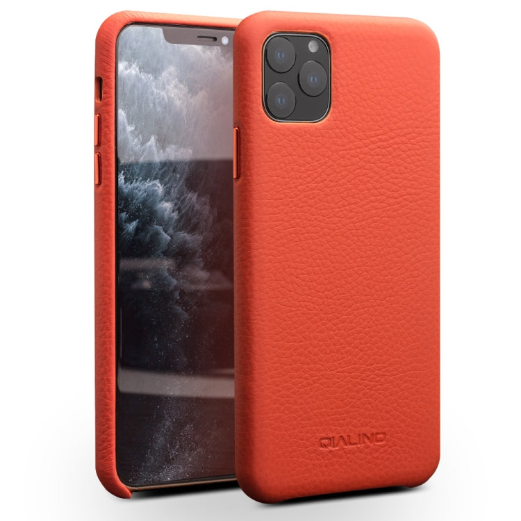 For iPhone 11 Pro Max QIALINO Shockproof Top-grain Leather Protective Case(Orange)