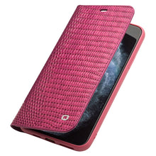 For iPhone 11 Pro Max QIALINO Crocodile Texture Horizontal Flip Leather Case with Wallet & Card Slots(Rose Red)