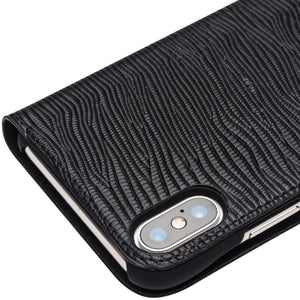 For iPhone X / XS QIALINO Lizard Texture Horizontal Flip Leather Case with Smart View Window & Sleep / Wake-up Function(Black)