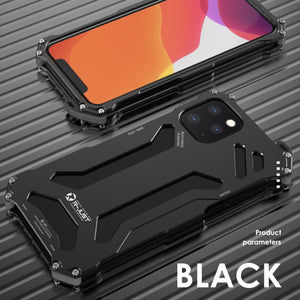 For iPhone 12 / 12 Pro R-JUST Shockproof Armor Metal Protective Case(Black)