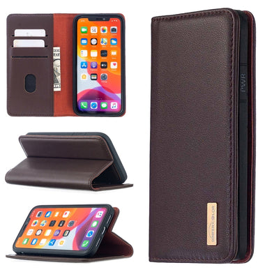 For iPhone 11 2 in 1 Detachable Magnetic Horizontal Flip Genuine Leather Case with Holder & Card Slots & Wallet(Dark Brown)