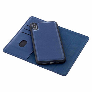 For iPhone XS Max 2 in 1 Detachable Magnetic Horizontal Flip Genuine Leather Case with Holder & Card Slots & Wallet(Blue)