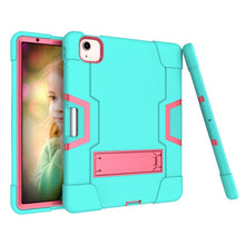 For iPad Air 2022 / 2020 10.9 Contrast Color Robot Shockproof Silicon + PC Protective Case with Holder & Pen Slot(Mint Green + Rose Red)