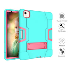 For iPad Air 2022 / 2020 10.9 Contrast Color Robot Shockproof Silicon + PC Protective Case with Holder & Pen Slot(Mint Green + Rose Red)
