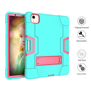 For iPad Air 2022 / 2020 10.9 Contrast Color Robot Shockproof Silicon + PC Protective Case with Holder & Pen Slot(Mint Green + Rose Red)