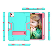 For iPad Air 2022 / 2020 10.9 Contrast Color Robot Shockproof Silicon + PC Protective Case with Holder & Pen Slot(Mint Green + Rose Red)
