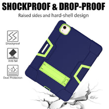 For iPad Air 2022 / 2020 10.9 Contrast Color Robot Shockproof Silicon + PC Protective Case with Holder & Pen Slot(Navy Blue + Yellow-green)