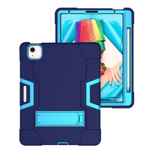 For iPad Air 2022 / 2020 10.9 Contrast Color Robot Shockproof Silicon + PC Protective Case with Holder & Pen Slot(Navy Blue + Blue)
