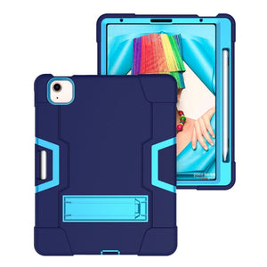 For iPad Air 2022 / 2020 10.9 Contrast Color Robot Shockproof Silicon + PC Protective Case with Holder & Pen Slot(Navy Blue + Blue)