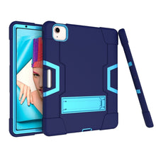 For iPad Air 2022 / 2020 10.9 Contrast Color Robot Shockproof Silicon + PC Protective Case with Holder & Pen Slot(Navy Blue + Blue)