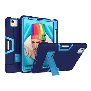 For iPad Air 2022 / 2020 10.9 Contrast Color Robot Shockproof Silicon + PC Protective Case with Holder & Pen Slot(Navy Blue + Blue)