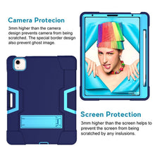 For iPad Air 2022 / 2020 10.9 Contrast Color Robot Shockproof Silicon + PC Protective Case with Holder & Pen Slot(Navy Blue + Blue)