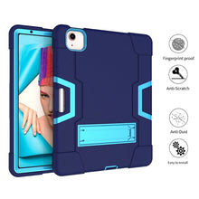 For iPad Air 2022 / 2020 10.9 Contrast Color Robot Shockproof Silicon + PC Protective Case with Holder & Pen Slot(Navy Blue + Blue)