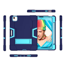 For iPad Air 2022 / 2020 10.9 Contrast Color Robot Shockproof Silicon + PC Protective Case with Holder & Pen Slot(Navy Blue + Blue)