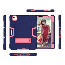 For iPad Air 2022 / 2020 10.9 Contrast Color Robot Shockproof Silicon + PC Protective Case with Holder & Pen Slot(Navy Blue + Rose Red)