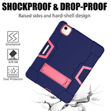 For iPad Air 2022 / 2020 10.9 Contrast Color Robot Shockproof Silicon + PC Protective Case with Holder & Pen Slot(Navy Blue + Rose Red)
