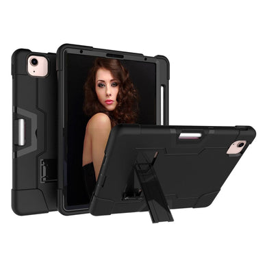 For iPad Air 2022 / 2020 10.9 Contrast Color Robot Shockproof Silicon + PC Protective Case with Holder & Pen Slot(Black)