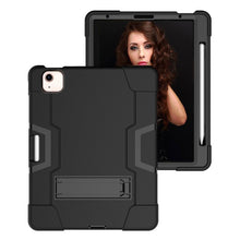 For iPad Air 2022 / 2020 10.9 Contrast Color Robot Shockproof Silicon + PC Protective Case with Holder & Pen Slot(Black)