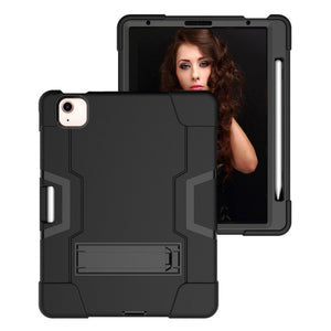 For iPad Air 2022 / 2020 10.9 Contrast Color Robot Shockproof Silicon + PC Protective Case with Holder & Pen Slot(Black)