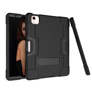 For iPad Air 2022 / 2020 10.9 Contrast Color Robot Shockproof Silicon + PC Protective Case with Holder & Pen Slot(Black)