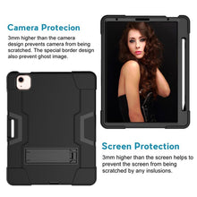For iPad Air 2022 / 2020 10.9 Contrast Color Robot Shockproof Silicon + PC Protective Case with Holder & Pen Slot(Black)