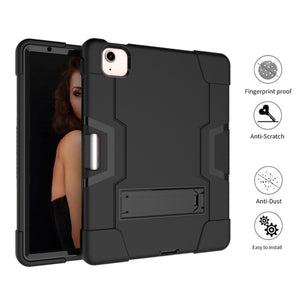 For iPad Air 2022 / 2020 10.9 Contrast Color Robot Shockproof Silicon + PC Protective Case with Holder & Pen Slot(Black)