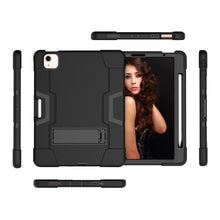 For iPad Air 2022 / 2020 10.9 Contrast Color Robot Shockproof Silicon + PC Protective Case with Holder & Pen Slot(Black)