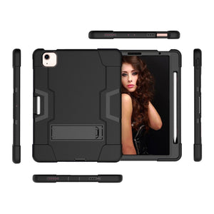 For iPad Air 2022 / 2020 10.9 Contrast Color Robot Shockproof Silicon + PC Protective Case with Holder & Pen Slot(Black)