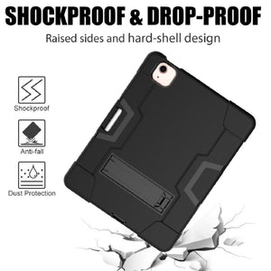 For iPad Air 2022 / 2020 10.9 Contrast Color Robot Shockproof Silicon + PC Protective Case with Holder & Pen Slot(Black)