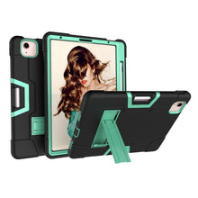 For iPad Air 2022 / 2020 10.9 Contrast Color Robot Shockproof Silicon + PC Protective Case with Holder & Pen Slot(Black + Mint Green)