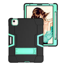 For iPad Air 2022 / 2020 10.9 Contrast Color Robot Shockproof Silicon + PC Protective Case with Holder & Pen Slot(Black + Mint Green)