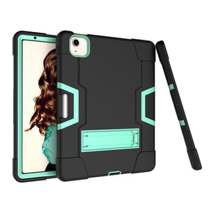 For iPad Air 2022 / 2020 10.9 Contrast Color Robot Shockproof Silicon + PC Protective Case with Holder & Pen Slot(Black + Mint Green)