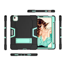 For iPad Air 2022 / 2020 10.9 Contrast Color Robot Shockproof Silicon + PC Protective Case with Holder & Pen Slot(Black + Mint Green)