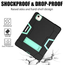For iPad Air 2022 / 2020 10.9 Contrast Color Robot Shockproof Silicon + PC Protective Case with Holder & Pen Slot(Black + Mint Green)
