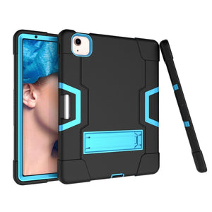 For iPad Air 2022 / 2020 10.9 Contrast Color Robot Shockproof Silicon + PC Protective Case with Holder & Pen Slot(Black + Blue)