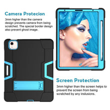 For iPad Air 2022 / 2020 10.9 Contrast Color Robot Shockproof Silicon + PC Protective Case with Holder & Pen Slot(Black + Blue)