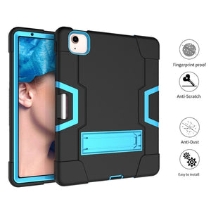 For iPad Air 2022 / 2020 10.9 Contrast Color Robot Shockproof Silicon + PC Protective Case with Holder & Pen Slot(Black + Blue)