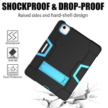 For iPad Air 2022 / 2020 10.9 Contrast Color Robot Shockproof Silicon + PC Protective Case with Holder & Pen Slot(Black + Blue)