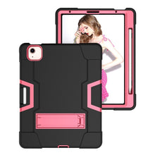For iPad Air 2022 / 2020 10.9 Contrast Color Robot Shockproof Silicon + PC Protective Case with Holder & Pen Slot(Black + Rose Red)