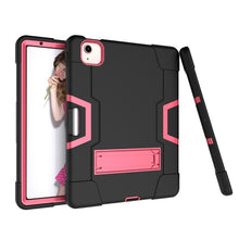 For iPad Air 2022 / 2020 10.9 Contrast Color Robot Shockproof Silicon + PC Protective Case with Holder & Pen Slot(Black + Rose Red)
