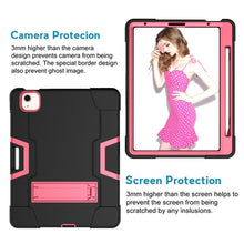 For iPad Air 2022 / 2020 10.9 Contrast Color Robot Shockproof Silicon + PC Protective Case with Holder & Pen Slot(Black + Rose Red)